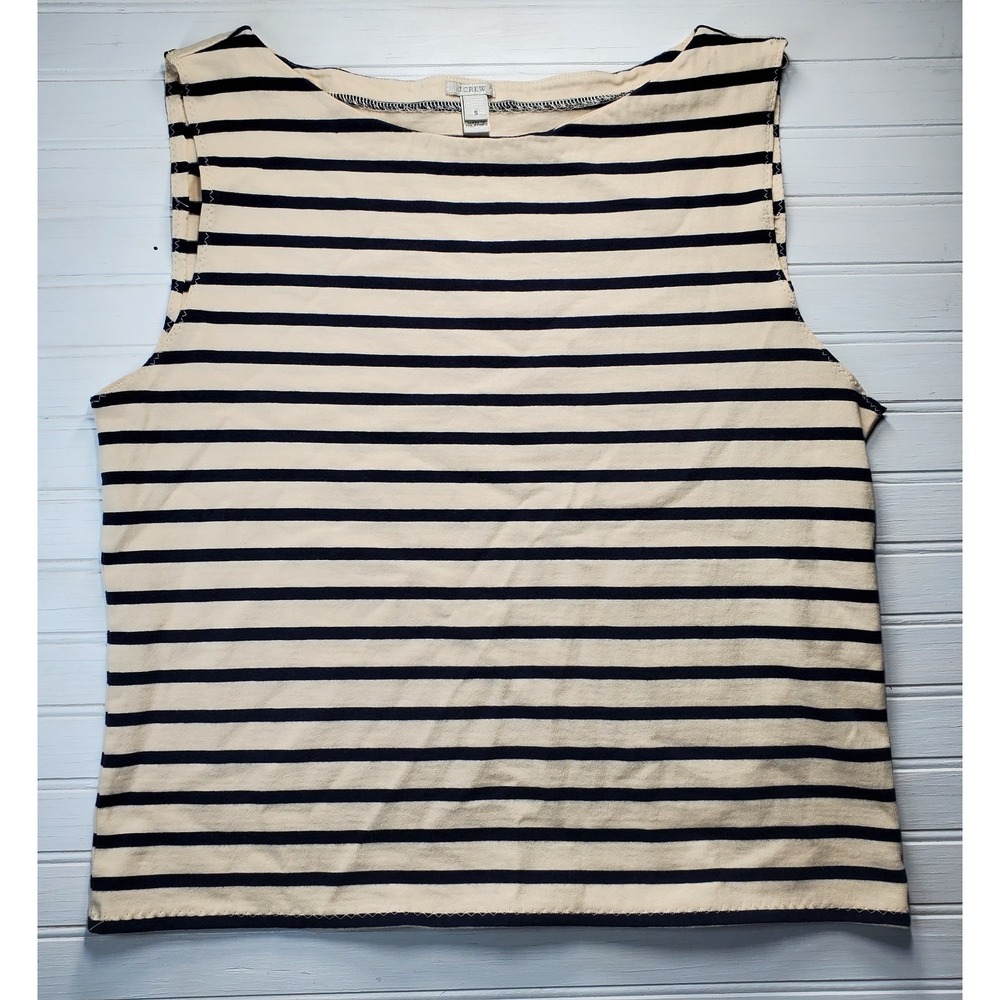 J CREW Women's‎ Navy Cream Color Striped Sleeveless Cotton Tank Top Size Small S